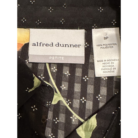 Alfred Dunner Floral Button Down Sheer Blouse Womens 8P Black Gold Long Sleeve - Picture 7 of 17